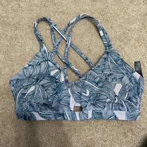 Hurley Tropical Leaf Bikini Top - Blue and White